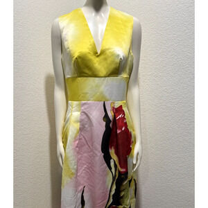 NWT Stylewe Maxi Floral Dress Yellow Satin Fit Flare Small Wedding Prom Summer